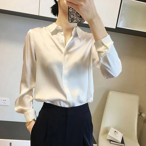 Elegant Satin Finish Long Sleeve Blouse for Women