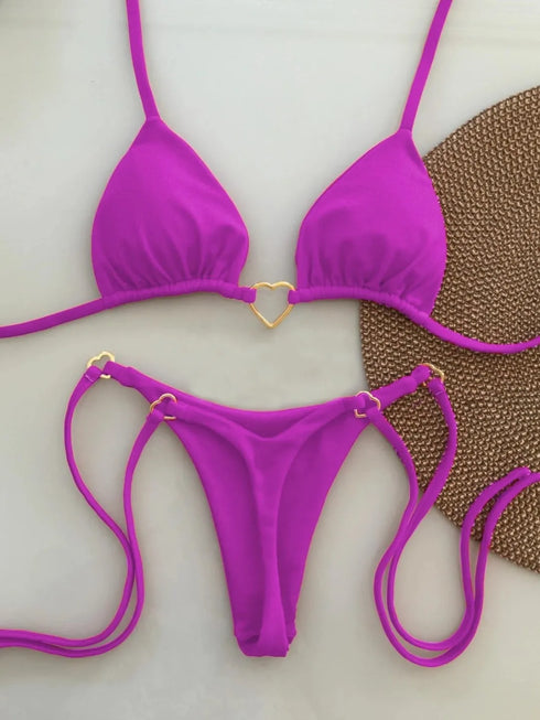 White Lace-Up Bikini Set for Women