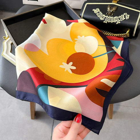 Elegant Floral Print Silk Hairband Scarf