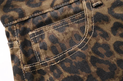 High Waisted Leopard Print Jeans for Women