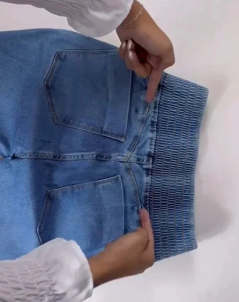 Elegant High Waist Slim Fit Jeans in Light Blue