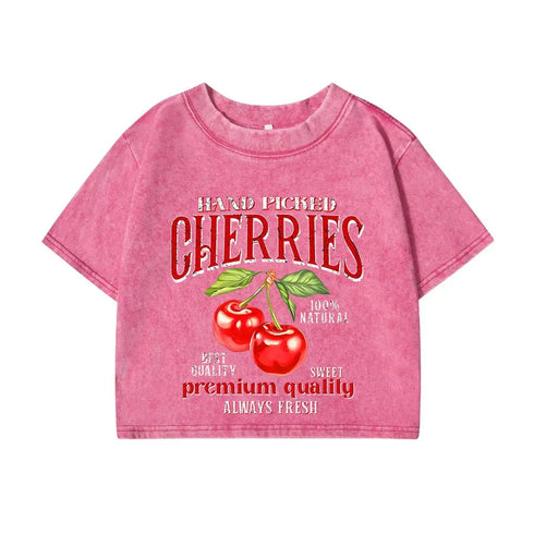 Women's Cotton Crop T-Shirt with Cherry Print