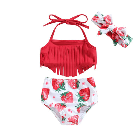 Toddler Girls 3 Piece Strawberry Print Bikini Set
