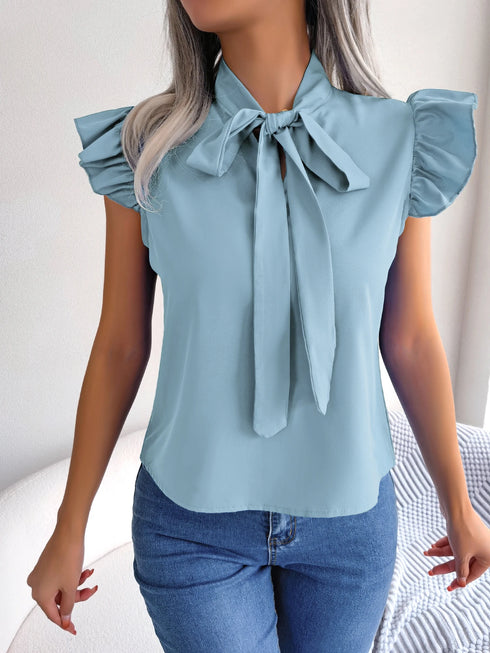 Women's Ruffle Short Sleeve Chiffon Blouse