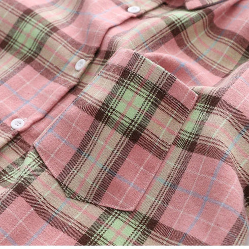 Loose Fit Cotton Plaid Shirt for Women