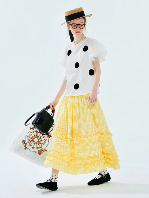 Women's White Polka Dot Puff Sleeve Blouse