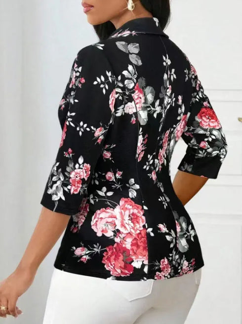 Floral Printed Autumn Blazer with Three Quarter Sleeves