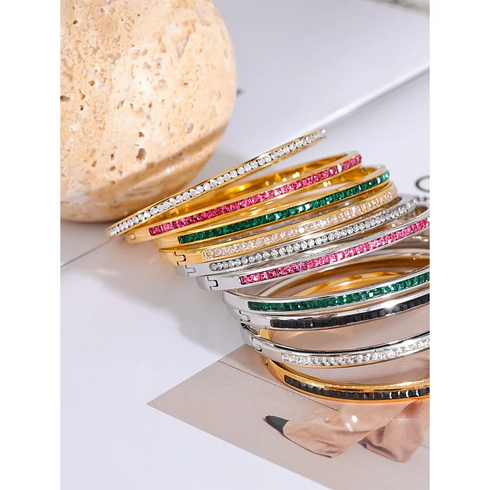 Two Shape Round Square Colourful Zirconia Bracelet Bangle
