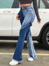 Women's Blue Two-Tone Flared Pants with Raw Edge Details
