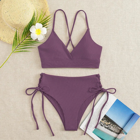 Cikini V-Neck Lace-Up Bikini Set for Women