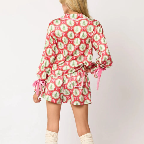 Women's Christmas Pajama Set with Santa Tree Print