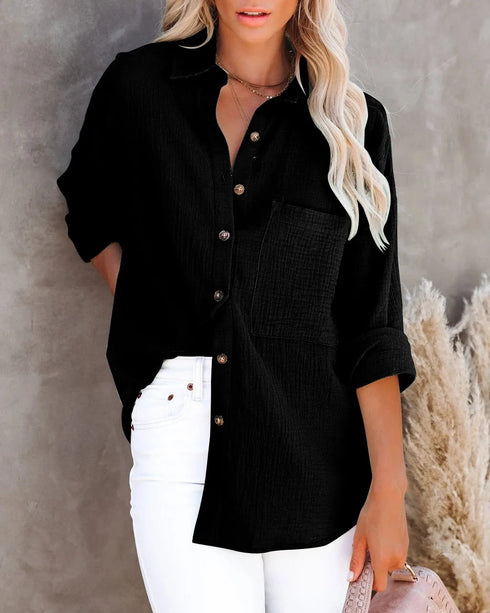 Women's Long Sleeve Collared Button Down Blouse