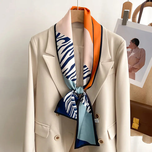 50 Color New Women Silk Printed Design Scarf Shawl Fashion Luxury Long Narrow Small Silk Scarves for Stylish Headbands and Headscarves