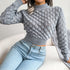 Hollow Out Long Sleeve Knitted Crop Top in Grey and Khaki