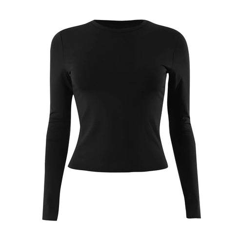Womens Long Sleeve Bodycon Crop Top - Solid Colours