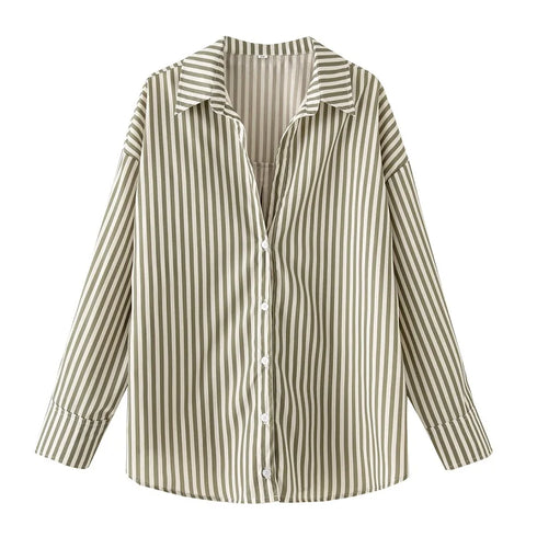 HXAO 2025 Shirts Blouses New Long Striped Shirt Women Long Sleeve Casual Shirts Large Tops Summer Plain Button Up Shirts 088