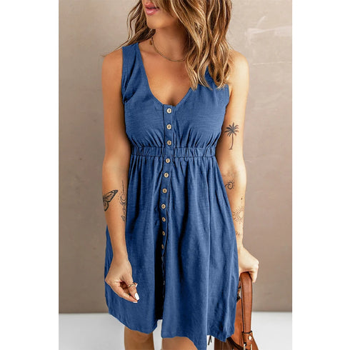 Womens Summer Sleeveless Button Down Dress