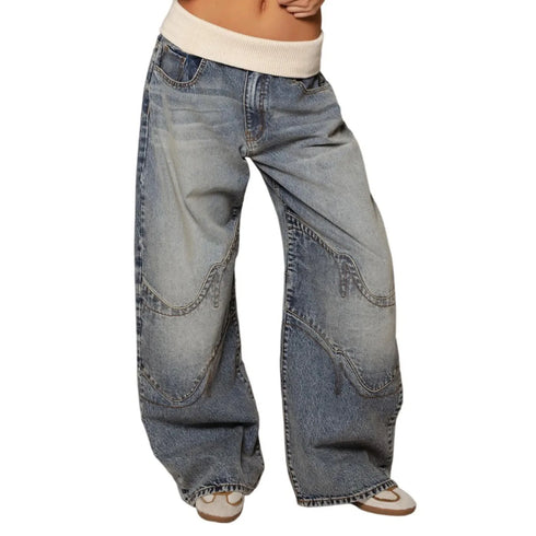 Wide Leg Denim Cargo Pants for Women