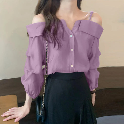 ZANZEA Off Shoulder Pleated Blouse for Women