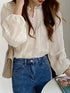 Elegant Apricot Long Sleeved Blouse with Lace Detail