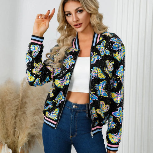 Butterfly Pattern Beaded Jacket for Women