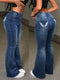 High Waist Flare Leg Jeans with Embroidered Wings