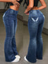 High Waist Flare Leg Jeans with Embroidered Wings