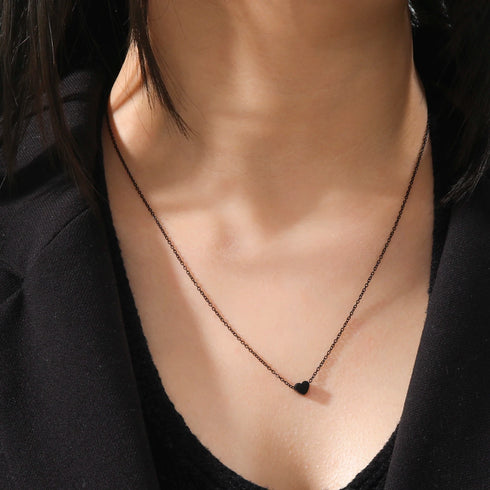 Mini Black Heart Pendant Necklace for Women