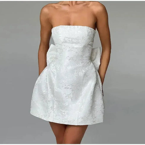 Women's Jacquard Dress Elegant Temperament Mini Skirt Pleated Skirt Tie Up Bow Slim Fit Clothing Sexy Party