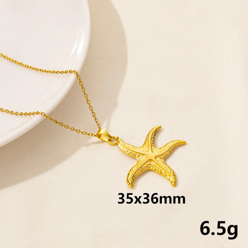 Stainless Steel Textured Starfish Pendant Necklace