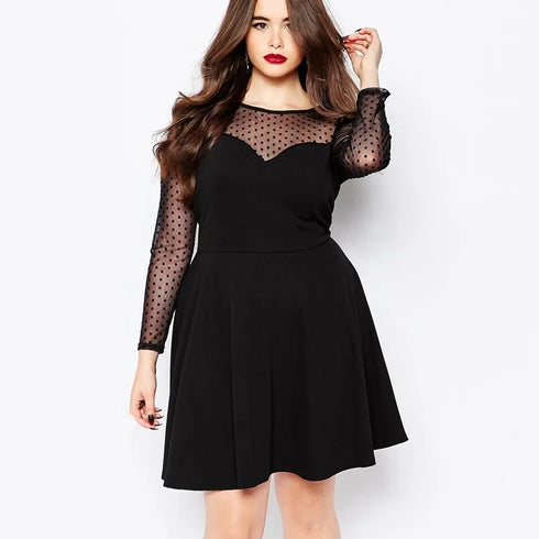 Plus Size Elegant A-line Dot Print Dress