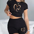 Summer Slim-fit T-Shirt & Shorts Set with Hearts Print