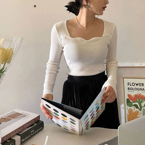 Vintage Square Collar Knitted Pullover Sweater