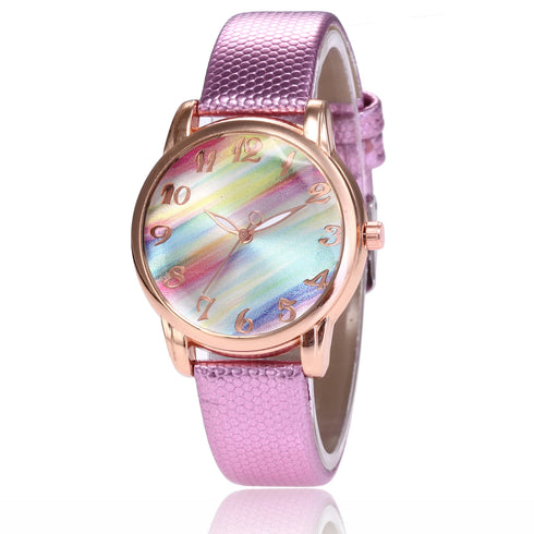 Women's Rainbow Leather Band Quartz Watch