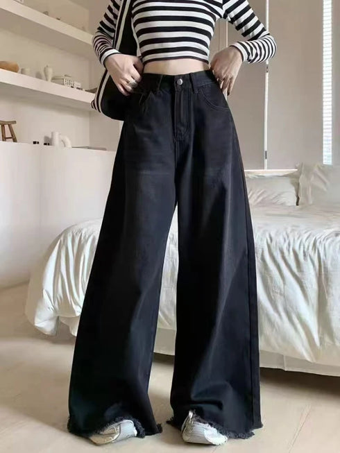 Wide Leg Black Denim Jeans for Women