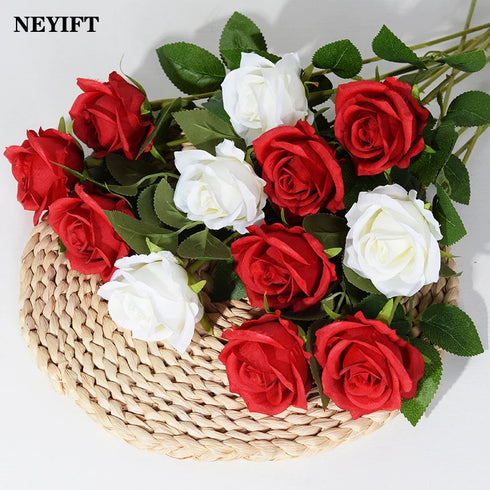 Artificial Red and White Roses - 3/5/10/20pcs