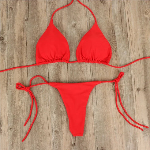 Adjustable Lace-Up Triangle Bikini in Multiple Colours