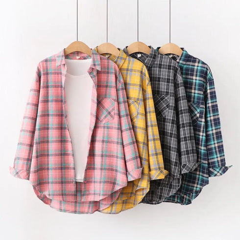 Plaid Flannel Shirt for Women - Casual Long Sleeve Top