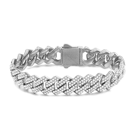 Iced Out Crystal Heart Tennis Miami Cuban Link Chain Bracelet