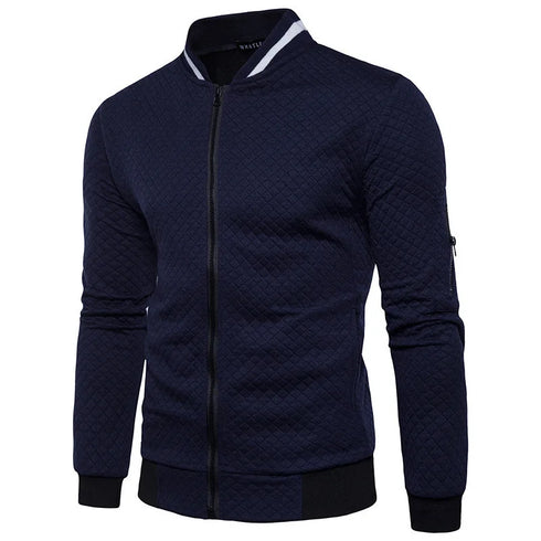 Men's Solid Colour Bomber Jacket - Casual Slim Fit