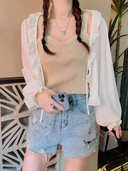 Summer Ruffled Chiffon Long Sleeve Blouse