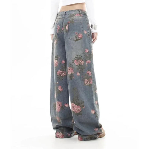 Women's Floral Print Baggy Jeans