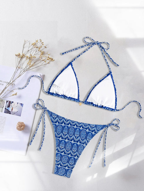 Floral Print Triangle Bikini Set with Brazilian Bottoms