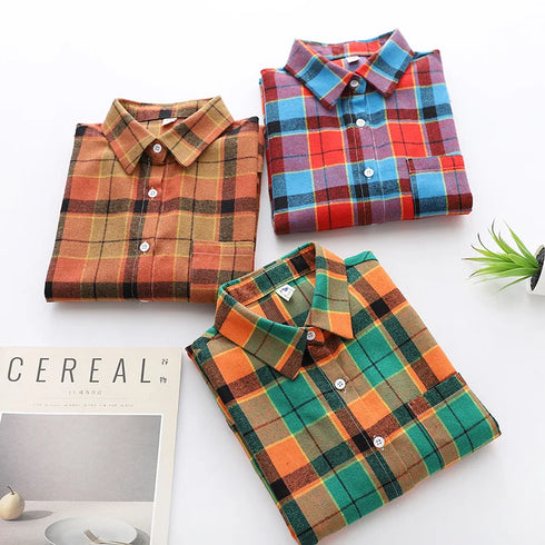Casual Women's Flannel Plaid Shirt - Autumn Collection