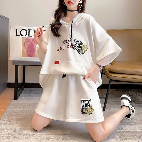Women's Casual Hooded Cotton Two Piece Set