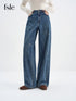 Retro Diamond Washed Straight Jeans for Women