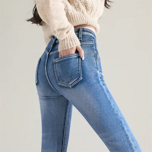 High Waist Thermal Denim Jeans for Women