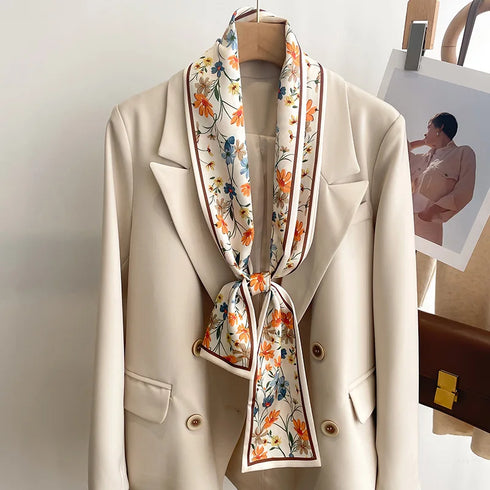 50 Color New Women Silk Printed Design Scarf Shawl Fashion Luxury Long Narrow Small Silk Scarves for Stylish Headbands and Headscarves