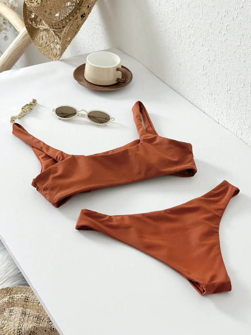 Caramel Brown Minimalist Bikini Set