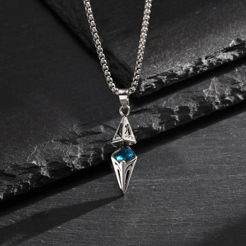 Stylish Blue Stone Geometric Pendant Necklace